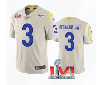 Men's Los Angeles Rams #3  Odell Beckham Jr. 2022 Bone Super Bowl LVI Vapor Limited Stitched Jersey
