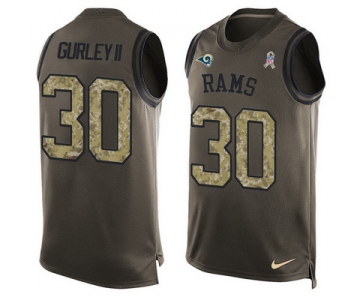 Men's Los Angeles Rams #30 Todd Gurley II Green Salute to Service Hot Pressing Player Name & Number Nike NFL Tank Top Jersey