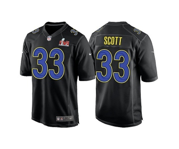 Men's Los Angeles Rams #33 Nick Scott 2022 Black Super Bowl LVI Game Stitched Jersey