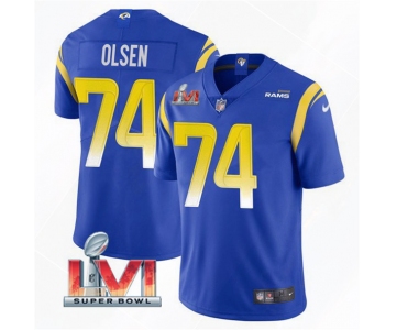 Men's Los Angeles Rams #74 Merlin Olsen 2022 Royal Super Bowl LVI Vapor Limited Stitched Jersey