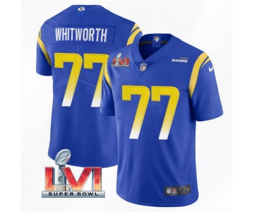 Men's Los Angeles Rams #77 Andrew Whitworth 2022 Royal Super Bowl LVI Vapor Limited Stitched Jersey