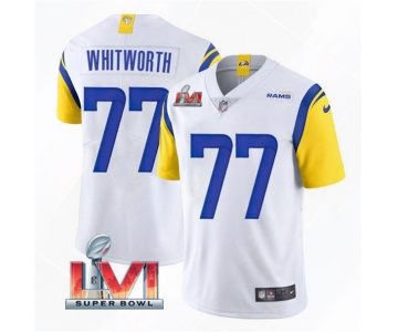 Men's Los Angeles Rams #77 Andrew Whitworth 2022 White Super Bowl LVI Vapor Limited Stitched Jersey