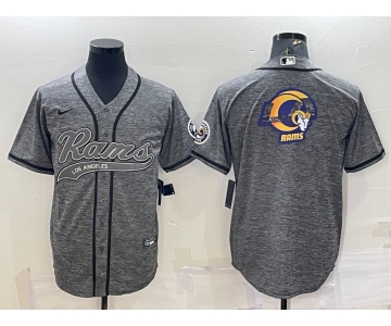 Men's Los Angeles Rams Grey Gridiron Team Big Logo Cool Base Stitched Baseball Jersey