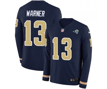 Nike Rams #13 Kurt Warner Navy Blue Team Color Men's Stitched NFL Limited Therma Long Sleeve Jersey