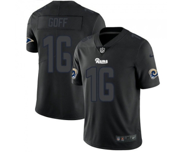 Nike Rams 16 Jared Goff Black Men's Stitched NFL Limited Rush Impact Jersey