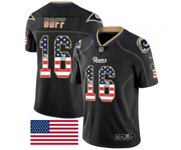 Nike Rams 16 Jared Goff Black Men's Stitched NFL Limited Rush USA Flag Jersey
