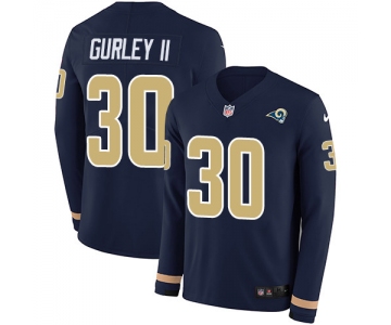Nike Rams #30 Todd Gurley II Navy Blue Team Color Men's Stitched NFL Limited Therma Long Sleeve Jersey