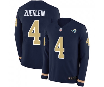 Nike Rams #4 Greg Zuerlein Navy Blue Team Color Men's Stitched NFL Limited Therma Long Sleeve Jersey