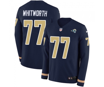 Nike Rams #77 Andrew Whitworth Navy Blue Team Color Men's Stitched NFL Limited Therma Long Sleeve Jersey