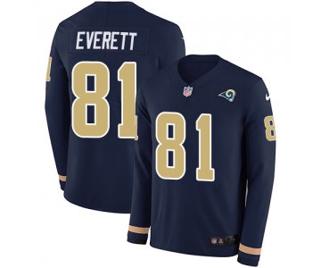 Nike Rams #81 Gerald Everett Navy Blue Team Color Men's Stitched NFL Limited Therma Long Sleeve Jersey