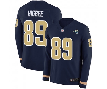 Nike Rams #89 Tyler Higbee Navy Blue Team Color Men's Stitched NFL Limited Therma Long Sleeve Jersey