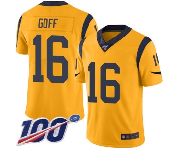 Rams #16 Jared Goff Gold Men's Stitched Football Limited Rush 100th Season Jersey