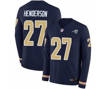 Rams #27 Darrell Henderson Navy Blue Team Color Men's Stitched Football Limited Therma Long Sleeve Jersey