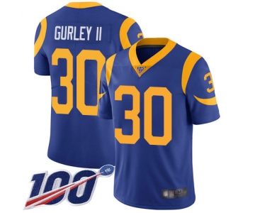 Rams #30 Todd Gurley II Royal Blue Alternate Men's Stitched Football 100th Season Vapor Limited Jersey