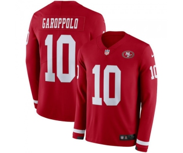 Men Nike San Francisco 49ers 10 Jimmy Garoppolo Red Therma Long Sleeve Jersey