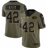 Men's Olive San Francisco 49ers #42 Ronnie Lott 2021 Camo Salute To Service Golden Limited Stitched Jersey