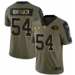 Men's Olive San Francisco 49ers #54 Warner Scarlet 2021 Camo Salute To Service Golden Limited Stitched Jerse