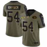 Men's Olive San Francisco 49ers #54 Warner Scarlet 2021 Camo Salute To Service Golden Limited Stitched Jerse