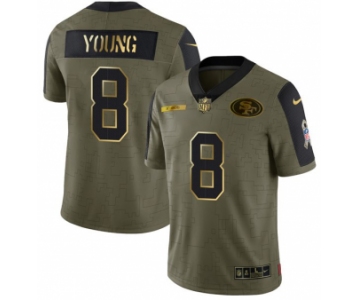 Men's Olive San Francisco 49ers #8 Steve Young 2021 Camo Salute To Service Golden Limited Stitched Jersey