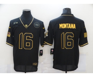 Men's San Francisco 49ers #16 Joe Montana Black Gold 2020 Salute To Service Stitched NFL Nike Limited Jersey