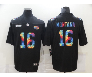 Men's San Francisco 49ers #16 Joe Montana Multi-Color Black 2020 NFL Crucial Catch Vapor Untouchable Nike Limited Jersey