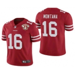 Men's San Francisco 49ers #16 Joe Montana Red 75th Anniversary Patch 2021 Vapor Untouchable Stitched Nike Limited Jersey