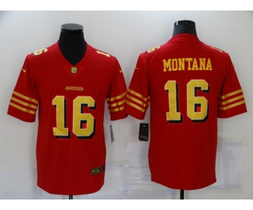 Men's San Francisco 49ers #16 Joe Montana Red Gold 2021 Vapor Untouchable Stitched NFL Nike Limited Jersey