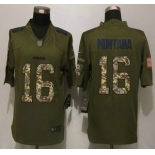 Men's San Francisco 49ers #16 Joe Montana Retired Player Green Salute to Service 2015 NFL Nike Limited Jersey