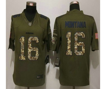 Men's San Francisco 49ers #16 Joe Montana Retired Player Green Salute to Service 2015 NFL Nike Limited Jersey