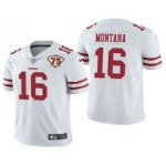 Men's San Francisco 49ers #16 Joe Montana White 75th Anniversary Patch 2021 Vapor Untouchable Stitched Nike Limited Jersey