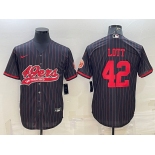 Men's San Francisco 49ers #42 Ronnie Lott Black Pinstripe With Patch Cool Base Stitched Baseball Jersey