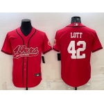Men's San Francisco 49ers #42 Ronnie Lott Red With Patch Cool Base Stitched Baseball Jersey