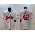 Men's San Francisco 49ers #42 Ronnie Lott White With Patch Cool Base Stitched Baseball Jersey