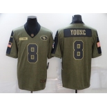 Men's San Francisco 49ers #8 Steve Young 2021 Olive Salute To Service Limited Stitched Jersey