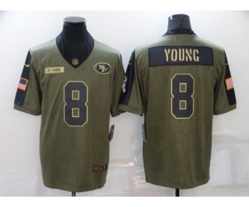 Men's San Francisco 49ers #8 Steve Young 2021 Olive Salute To Service Limited Stitched Jersey
