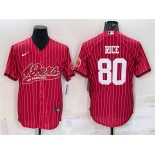 Men's San Francisco 49ers #80 Jerry Rice Red Pinstripe With Patch Cool Base Stitched Baseball Jersey