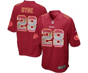Nike 49ers #28 Carlos Hyde Red Team Color Men's Stitched NFL Limited Strobe Jersey