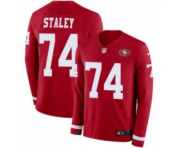 Nike 49ers #74 Joe Staley Red Team Color Men's Stitched NFL Limited Therma Long Sleeve Jersey