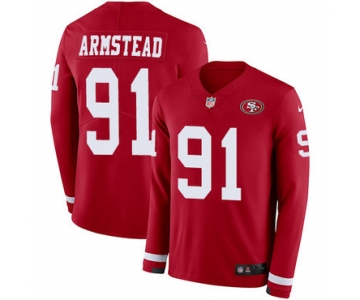 Nike 49ers #91 Arik Armstead Red Team Color Men's Stitched NFL Limited Therma Long Sleeve Jersey