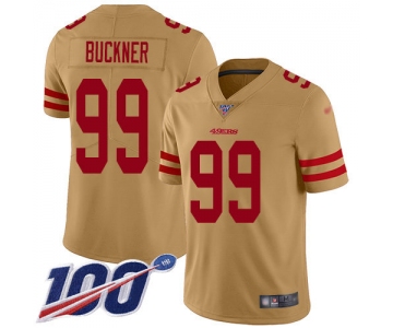 Nike 49ers #99 DeForest Buckner Gold Men's Stitched NFL Limited Inverted Legend 100th Season Jersey