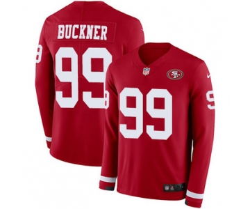 Nike 49ers #99 DeForest Buckner Red Team Color Men's Stitched NFL Limited Therma Long Sleeve Jersey