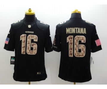 Nike San Francisco 49ers #16 Joe Montana Salute to Service Black Limited Jersey