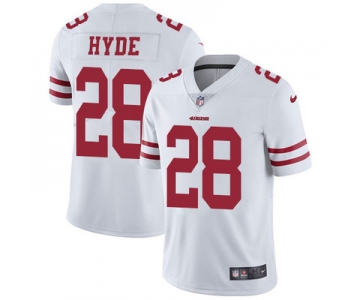 Nike San Francisco 49ers #28 Carlos Hyde White Men's Stitched NFL Vapor Untouchable Limited Jersey