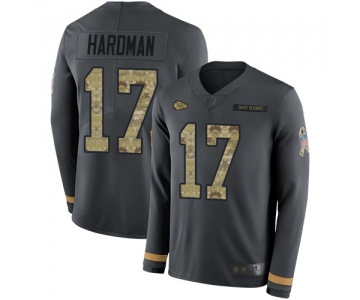 Chiefs #17 Mecole Hardman Anthracite Salute to Service Men's Stitched Football Limited Therma Long Sleeve Jersey