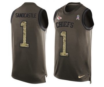 Men's Kansas City Chiefs #1 Leon Sandcastle Green Salute to Service Hot Pressing Player Name & Number Nike NFL Tank Top Jersey