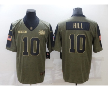 Men's Kansas City Chiefs #10 Tyreek Hill 2021 Olive Salute To Service Limited Stitched Jersey