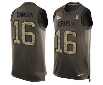 Men's Kansas City Chiefs #16 Len Dawson Green Salute to Service Hot Pressing Player Name & Number Nike NFL Tank Top Jersey