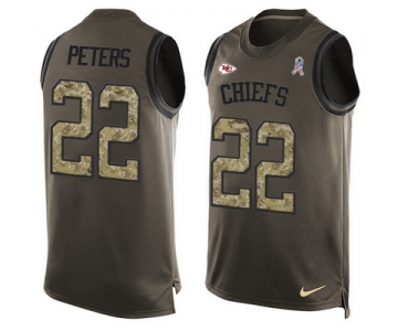 Men's Kansas City Chiefs #22 Marcus Peters Green Salute to Service Hot Pressing Player Name & Number Nike NFL Tank Top Jersey