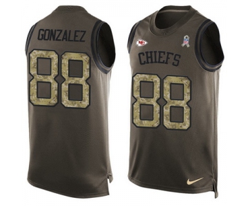 Men's Kansas City Chiefs #88 Tony Gonzalez Green Salute to Service Hot Pressing Player Name & Number Nike NFL Tank Top Jersey