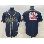 Men's Kansas City Chiefs Black Gold Team Big Logo With Patch Cool Base Stitched Baseball Jersey